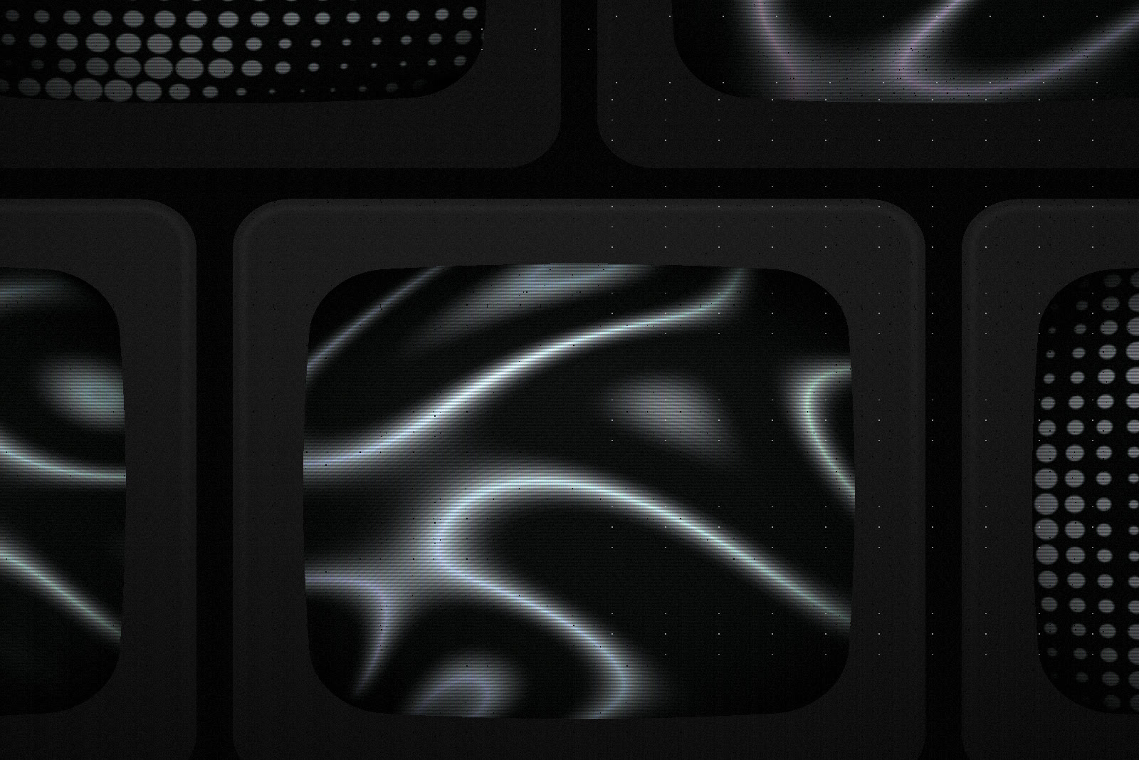 Wall of black-chrome CRT screens