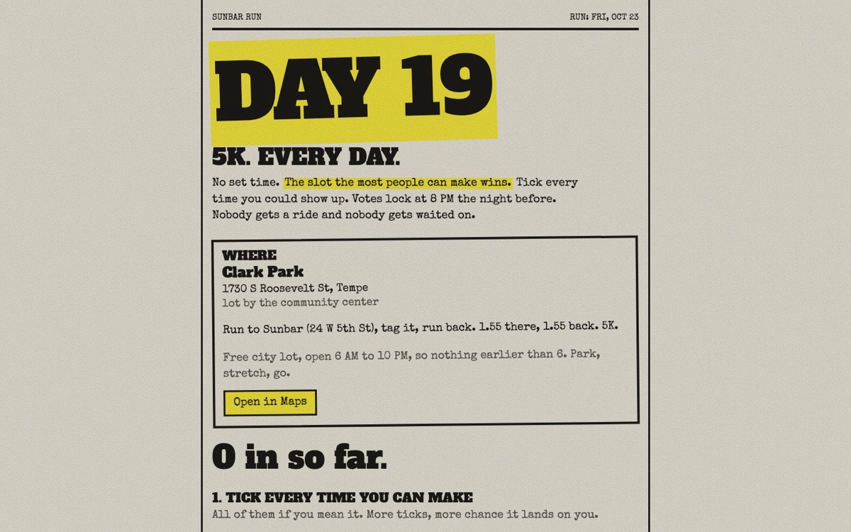 Sunbar Run page